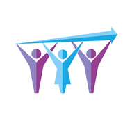 An icon of 3 people holding up an arrow with an upward angle