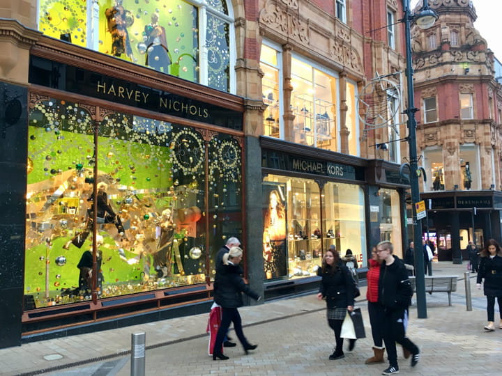 Harvey Nichols shop window at Christmas