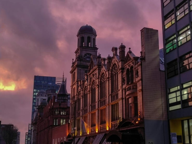 Albert Hall Manchester at dusk