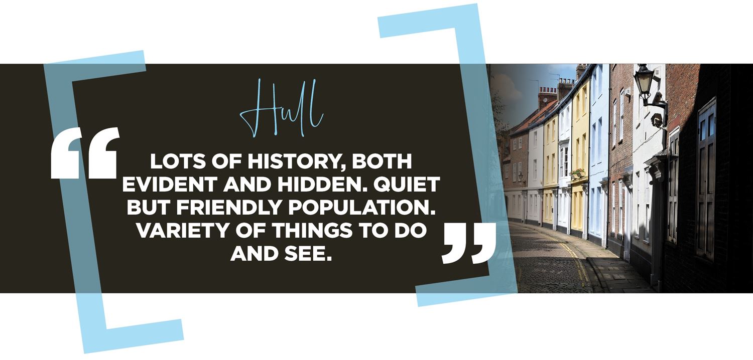 Quote about Hull "Lots of history both evident and hidden. But friendly population. Variety of things to see and do"
